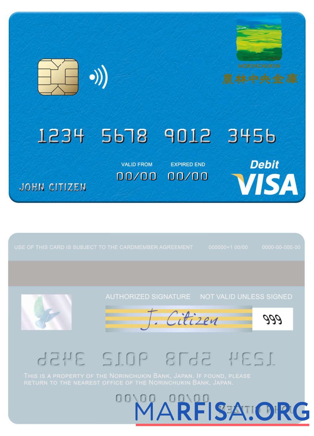 Blank Japan Norinchukin Bank visa debit card example
